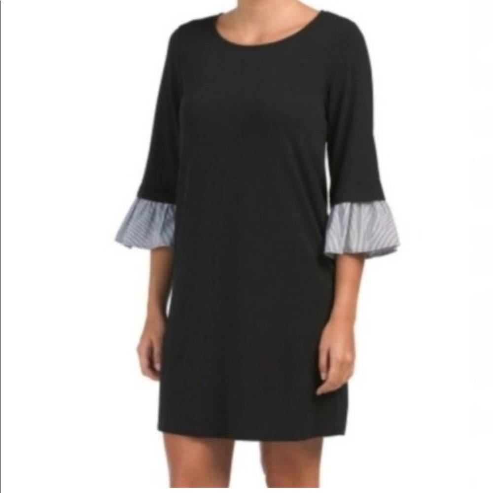 Anthropologie Pleione‎ black ruffle sleeve dress